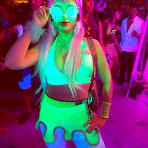 Small pvc neon green mini skirt festival pvc clear